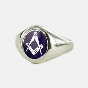 Regalia Store UK 1-125-300x300 Silver Oval Head with Blue Enamel Square And Compass Masonic Ring- Fixed Head  
