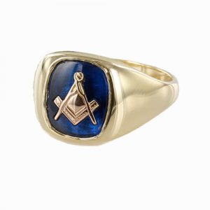 Regalia Store UK 1-163-300x300 9ct Gold Synthetic Sapphire Square And Compass Masonic Ring 