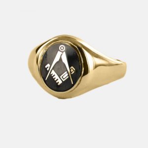 Regalia Store UK 1-198-300x300 Gold Square And Compass Oval Head Masonic Ring (Black)- Fixed Head 