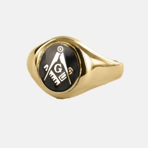 Regalia Store UK 1-206-300x300 Gold Square And Compass with G Oval Head Masonic Ring (Black)- Fixed Head  