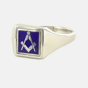 Regalia Store UK 1-298-300x300 Blue Reversible Square Head Solid Silver Square and Compass Masonic Ring 
