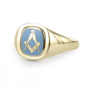 Regalia Store UK 1-306-300x300 Light Blue Reversible Cushion Head Solid Gold Square and Compass Masonic Ring  