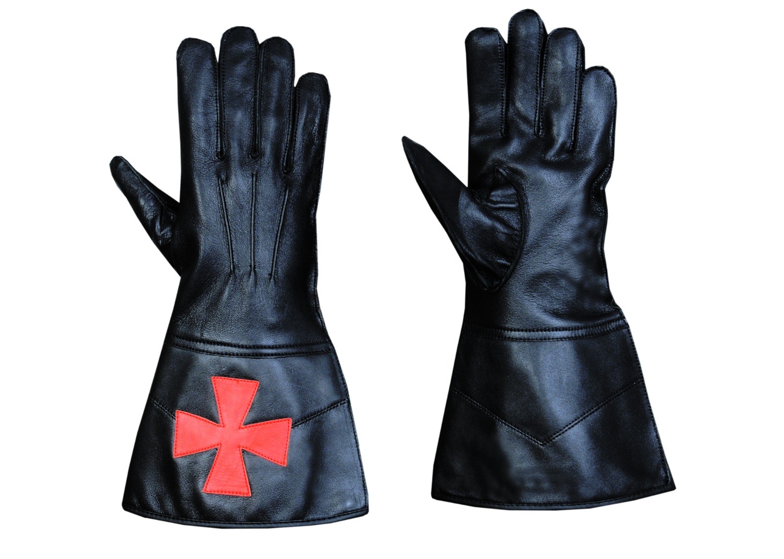 Regalia Store UK Knight-Templar-Gauntlets-Pair-1 Knights Templar Black Leather Gauntlets  