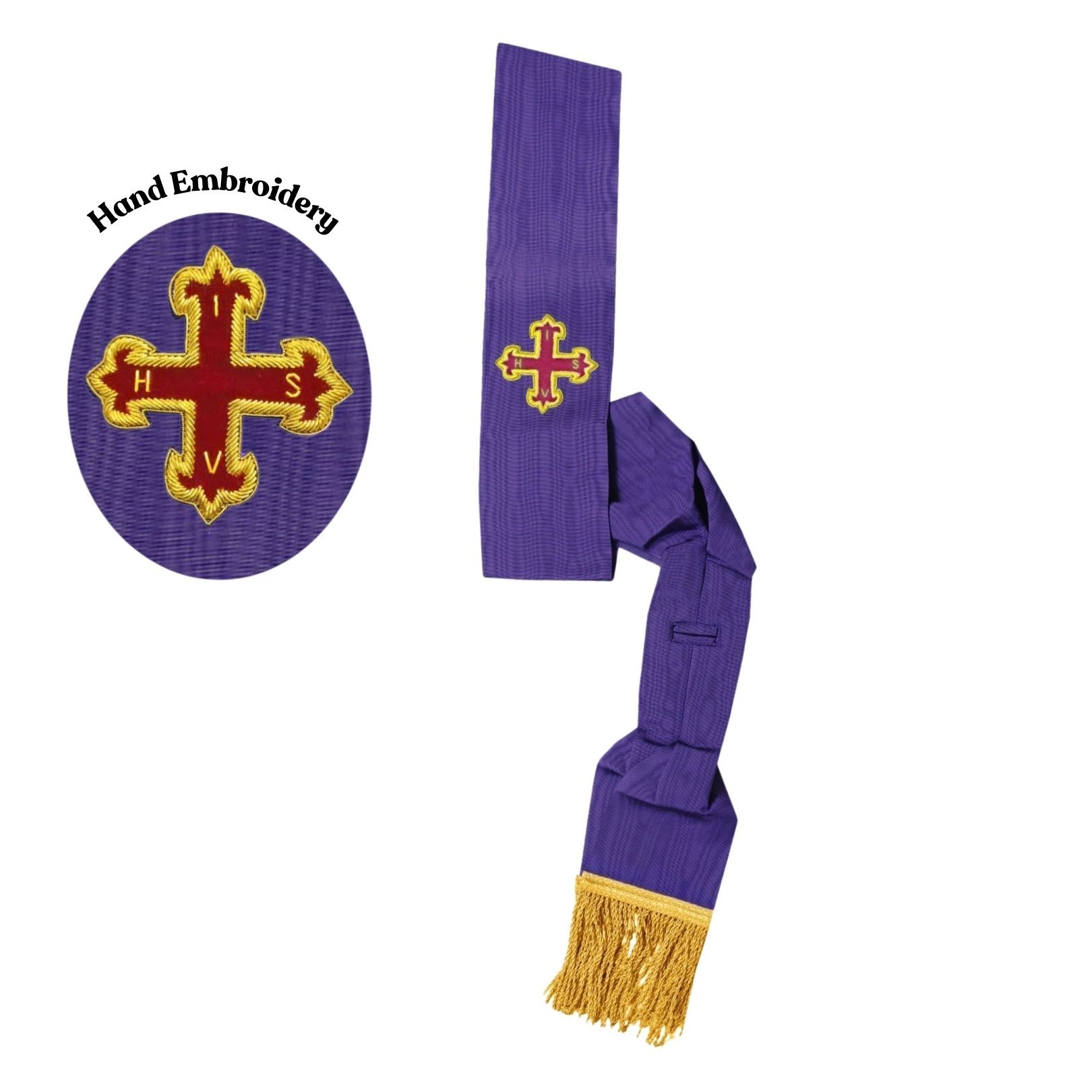 Regalia Store UK Red-Cross-Constantine-Sash-with-cross-Hand-Embroidered-1 Red Cross Of Constantine Sash  