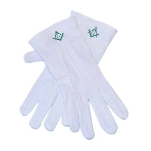 Regalia Store UK dsc_7891-300x300 One Size Mens White Cotton Gloves with Scottish Rite Green Masonic Design (With G)  