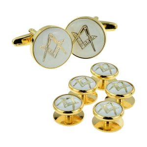 Regalia Store UK x2aj314a-300x300 White & Gold Enamelled Masonic Cufflinks & 5 Button Stud Set 