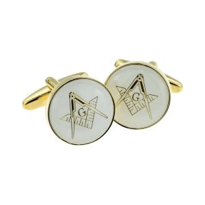 Regalia Store UK x2aj315-300x300 White & Gold Enamelled Masonic Cufflinks with G 