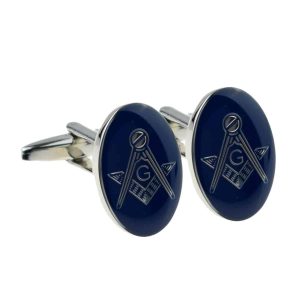 Regalia Store UK x2m019-300x300 Rhodium Plated Blue Oval Masonic Cufflinks (With G) 