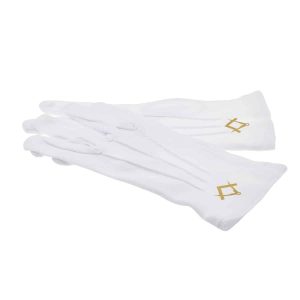 Regalia Store UK xlfg006-300x300 One Size Mens Plain White Cotton Gloves with Gold Masonic Design (Without G) 