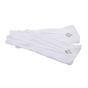Regalia Store UK xlfg009-300x300 One Size Mens Plain White Cotton Gloves with Silver Masonic Design (with G) 