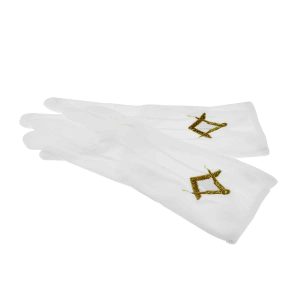 Regalia Store UK xlfg011-300x300 One Size White Cotton Gloves with Embroidered Gold Masonic Design (Without G) 