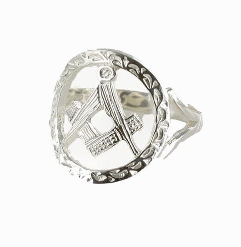 Regalia Store UK 1-3 Large Silver Pierced Design Square and Compass Masonic Ring  