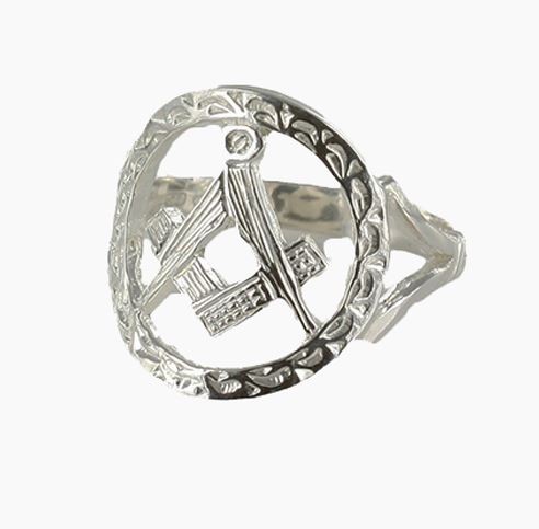 Regalia Store UK 1-6 Small Silver Pierced Design Square and Compass Masonic Ring  