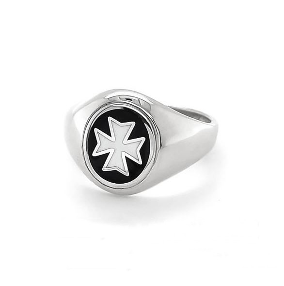 Regalia Store UK 1-8 Solid Silver Knights of Malta (KOM) Masonic Ring- Fixed Head  