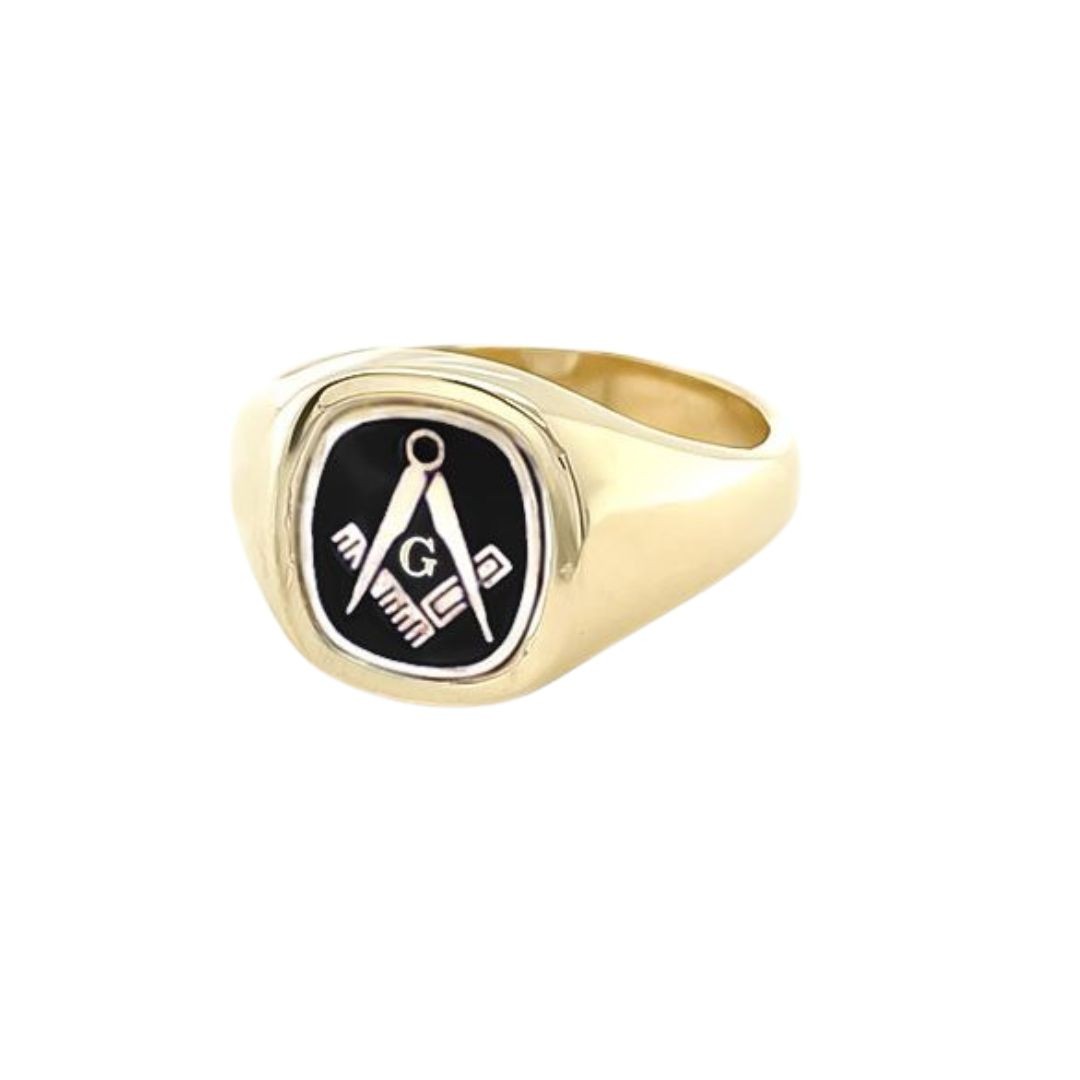 Regalia Store UK 9ct-Gold-Reversible-Cushion-Head-Square-and-Compass-Masonic-Ring-Black 9ct Gold Reversible Cushion Head Square and Compass Masonic Ring  