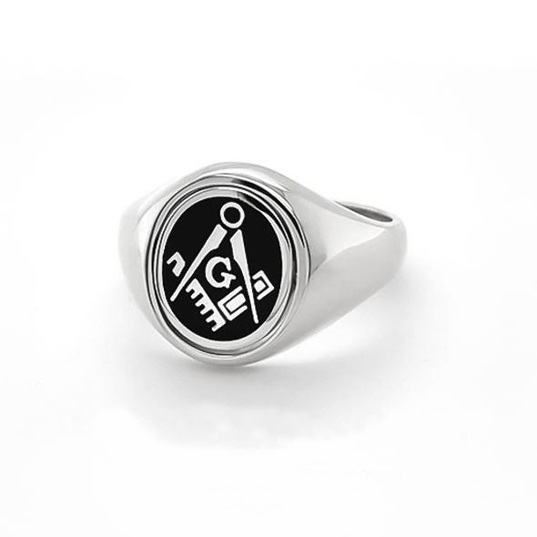 Regalia Store UK Silver-Reversible-Oval-Head-Square-and-Compass-Masonic-Ring-black-G Silver Reversible Oval Head Square and Compass Masonic Ring  