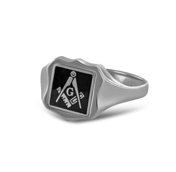 Regalia Store UK Silver-Reversible-Shield-Head-Square-and-Compass-Masonic-Ring-Black-G Silver Reversible Shield Head Square and Compass Masonic Ring  