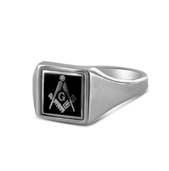 Regalia Store UK Silver-Reversible-Square-Head-Square-and-Compass-Masonic-Ring-black-G Silver Reversible Square Head Square and Compass Masonic Ring  