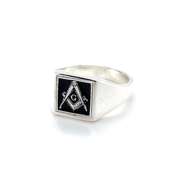 Regalia Store UK black-G Silver Square Shaped Craft Square & Compass Ring  