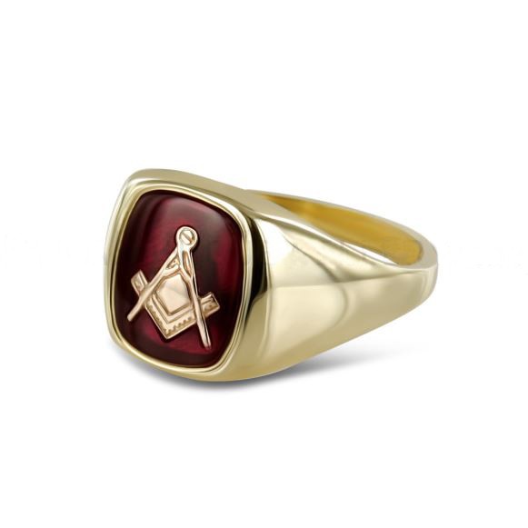 Regalia Store UK 9ct-Gold-Synthetic-Ruby-or-Sapphire-Square-And-Compass-Masonic-Ring-1 9ct Gold Synthetic Ruby or Sapphire Square And Compass Masonic Ring  