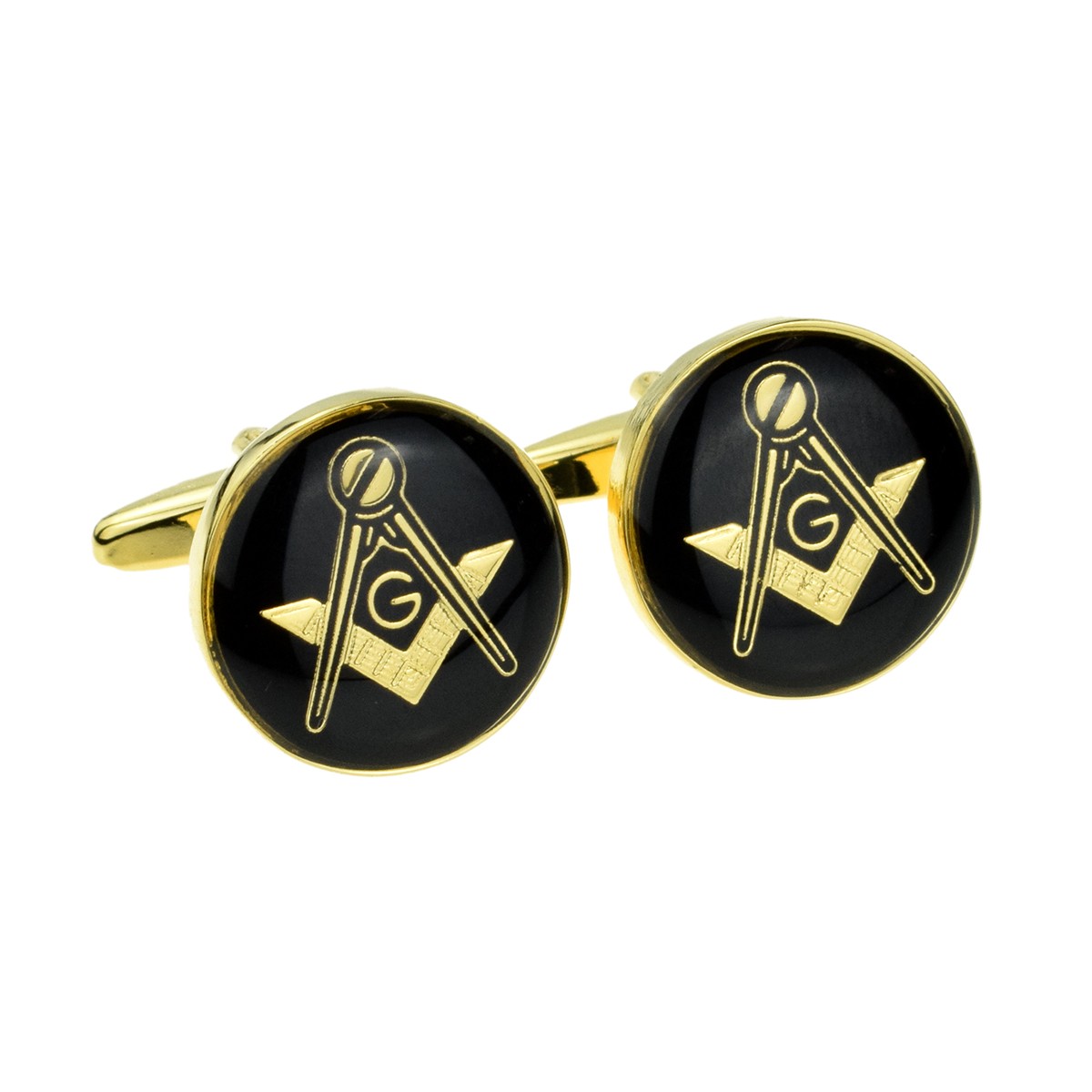 Regalia Store UK Black-Gold-Round-Masonic-Cufflinks Black & Gold Round Masonic Cufflinks  