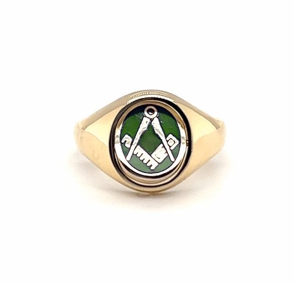 Regalia Store UK Limited-Edition-9ct-Yellow-Gold-Verdant-Oval-Square-Compass-Masonic-Ring Limited Edition 9ct Yellow Gold Verdant Oval Square & Compass Masonic Ring  