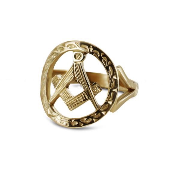 Regalia Store UK Small-9ct-Gold-Pierced-Design-Square-and-Compass-Masonic-Ring Small 9ct Gold Pierced Design Square and Compass Masonic Ring  