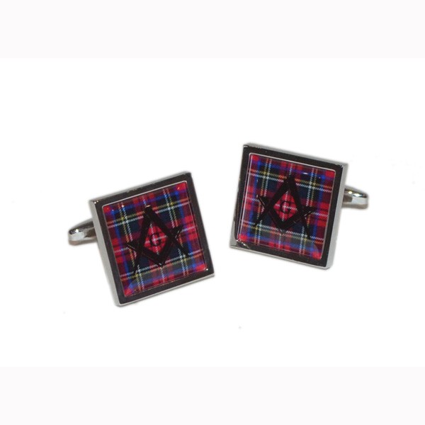 Regalia Store UK true-1-1 Cufflinks Royal Stewart Scottish Tartan with Masonic design With G/Without G  