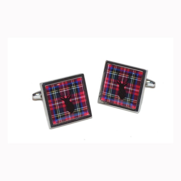 Regalia Store UK true-1 Cufflinks Royal Stewart Scottish Tartan with Stag design  